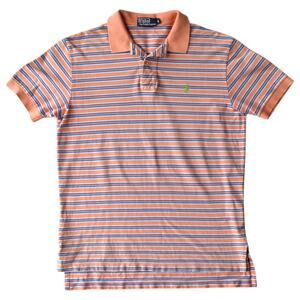 Vintage Polo Ralph Lauren Striped Polo Shirt Orange Blue Green Pony Size M